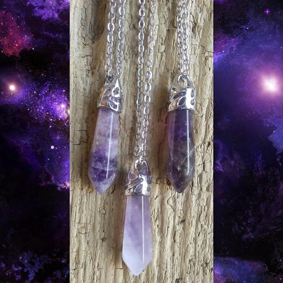 🌙💜 Amethyst Stone Necklace Crystal Point Healing Jewelry Witchy - Picture 5 of 16